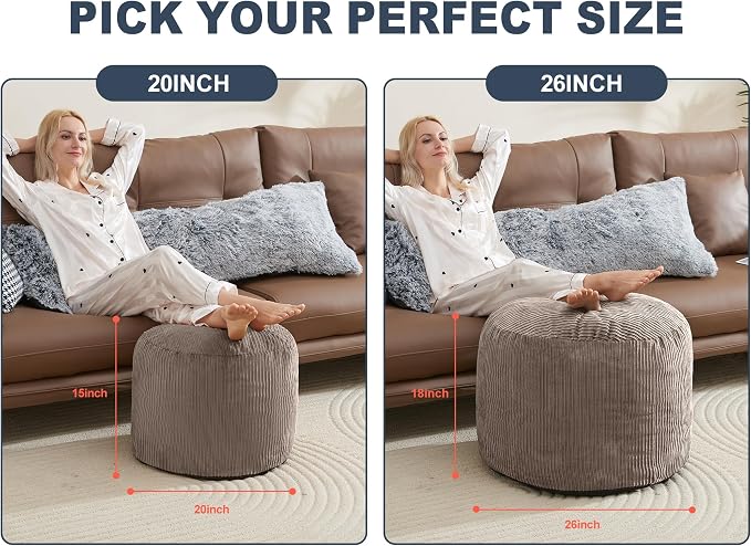 WSOFRLAC Pouf Ottoman Foot Stools Ottoman with Foam Small Corduroy Ottomans for Living Room Ottomans Pouf 20x15 Floor Poufs Foot Rest for Office Chair Brown Foot Stool Small
