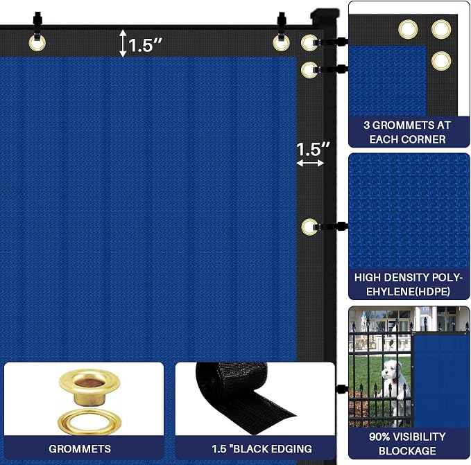 Windscreen4less 4' x 56' Privacy Fence Screen Heavy Duty Windscreen Fencing Mesh Fabric Shade Net Cover with Brass Grommtes for Outdoor Wall Garden Yard Pool Deck Blue