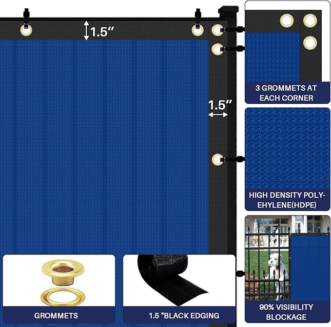 Windscreen4less 4' x 65' Privacy Fence Screen Heavy Duty Windscreen Fencing Mesh Fabric Shade Net Cover with Brass Grommtes for Outdoor Wall Garden Yard Pool Deck Blue