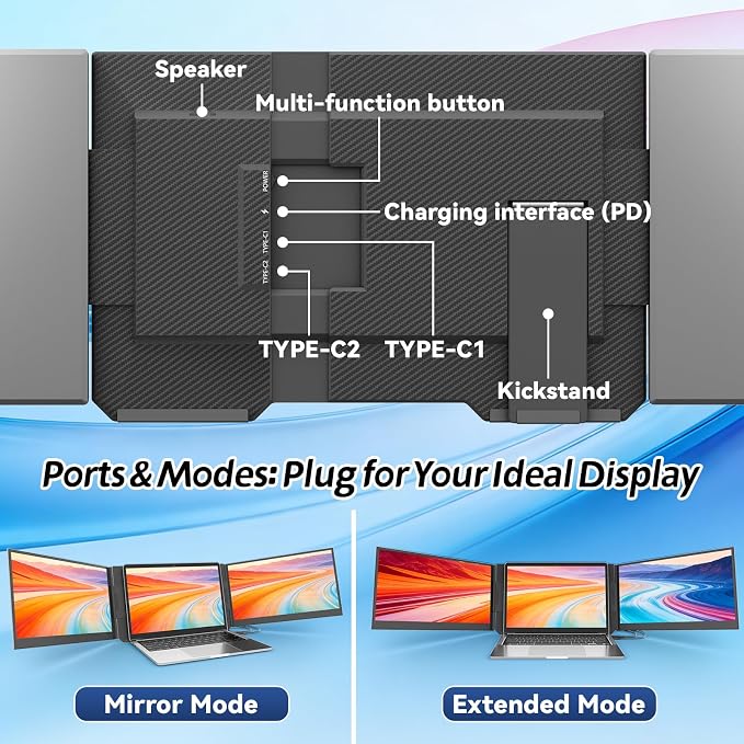 Teamgee Laptop Screen Extender, 15.6" Ultra-Slim FHD Portable Monitor, Plug & Play Triple Laptop Monitor Extender for Travel, Work, and Gaming, Compatible for Mac/Windows/Android/Dex
