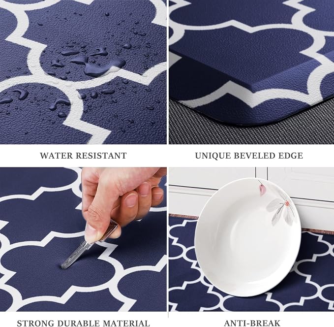 WISELIFE Anti Fatigue Floor Mat - 4/5 Inch Thick Kitchen Mat Non Slip Waterproof Heavy Duty Ergonomic Comfort Mat Durable for Home, Office, Sink, Laundry,(22" x 72", Blue)