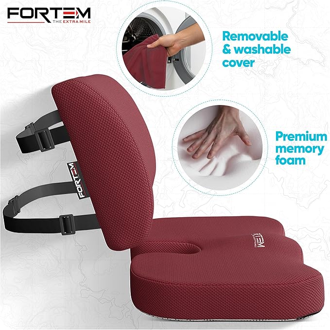 FORTEM Seat Cushion, Office Chair Cushion, Lumbar Support Pillow for Office Chair, Memory Foam Car Seat Cushions, Sciatica Coccyx Tailbone Pain Relief, Cushions for Back Support, Washable, Non Slip XL