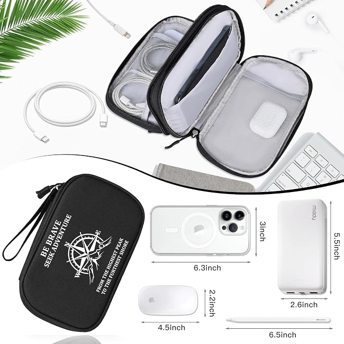 COSHAYSOO Personalized Travel Gifts for Men Teen Boy Travelers Who Have Everything Traveling a Lot, Electronics Cord Cable Organizer Bag Trip Vacation Cruise Airplane Gadgets Essentials, Compass