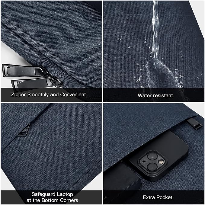 15.6 Inch Laptop Sleeve Case for HP Pavilion 15.6, Compatible with Acer Chromebook 15/ Aspire, ASUS Chromebook CX15/ VivoBook 15 16, Water Resistant Computer Carrying Bag, Navy Blue