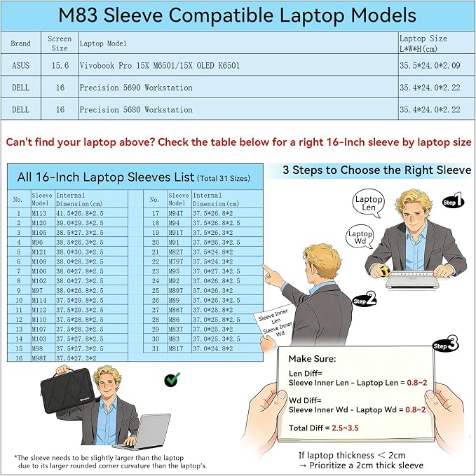 Smatree M83 Hard Protective 15.6-16 inch Laptop Sleeve Case Compatible for DELL Precision 5690/5680 Workstation, for ASUS Vivobook Pro 15X M6501/15X OLED K6501(X8279)
