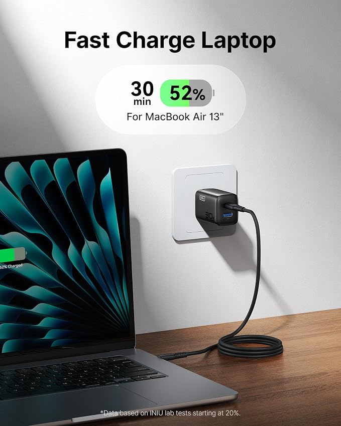 INIU Mini USB C Charger, 30W GaN Fast Charging ETL Certified Wall Adapter Block with Samrt Phone Protection, Dual Port with 5ft Type C Cable for iPhone 17 iPad Samsung Google Pixel Switch etc [2-Pack]
