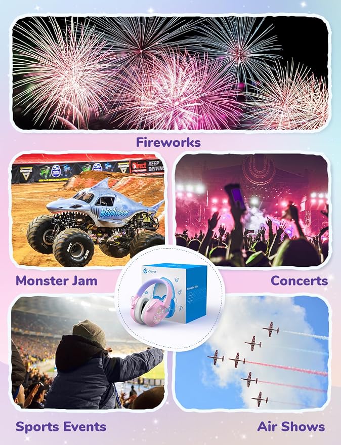 iClever Noise Cancelling Headphones for Kids, SNR 29dB Safety Noise Reduction Ear Muffs for Autism Sensory &Concentration Aid, Ear Hearing Protection for Fireworks/Event/Monster Jam, Rainbow Pony