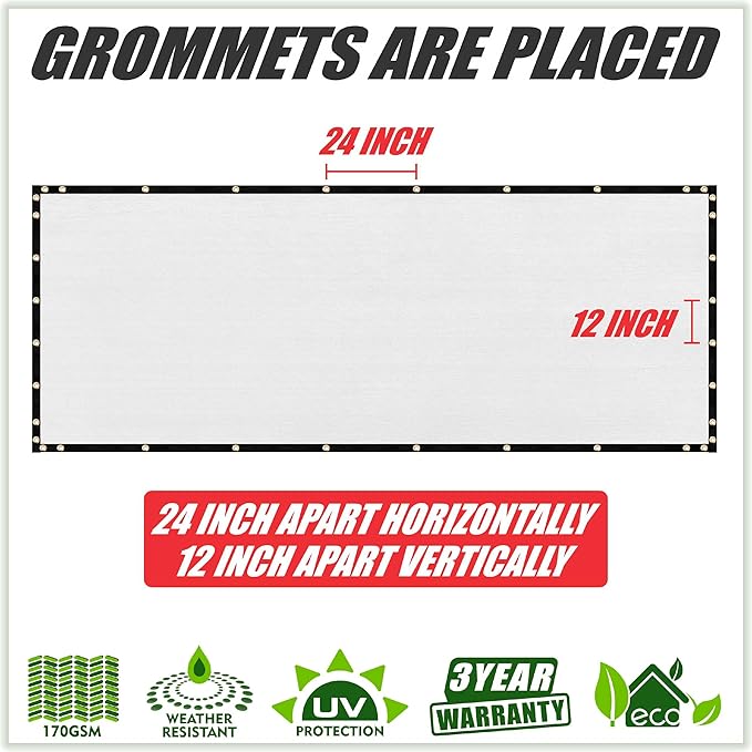 ColourTree Customized Size Fence Screen Privacy Screen White 4' x 138' - Commercial Grade 170 GSM - Heavy Duty - 3 Years Warranty - Cable Zip Ties Included