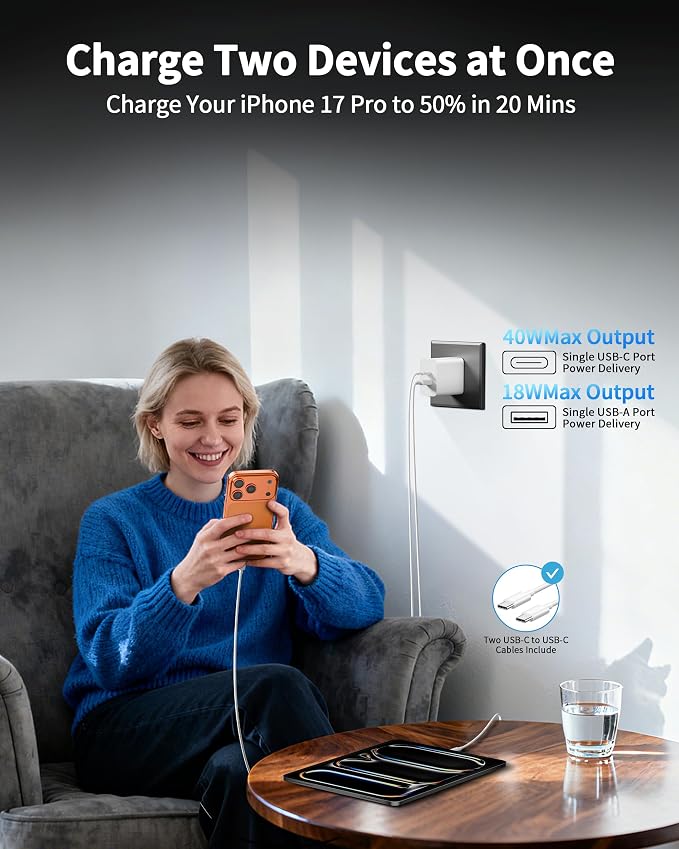 iPhone 17 16 15 Pro Max Charger Fast Charging, 2-Pack 40W Dual Port USB C Fast Wall Charger Block with 6FT Type C Cable Cord for iPhone 17/17 Pro/17 Pro Max/Air/17e/16/16 Pro Max/15/15 Plus, iPad Pro