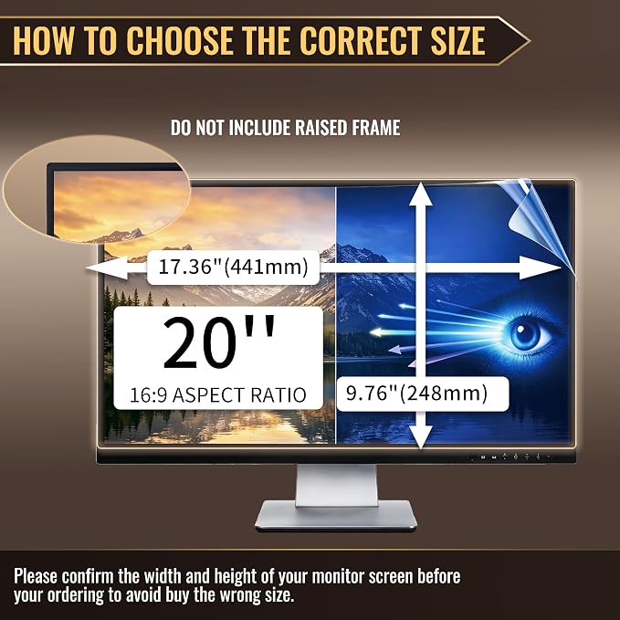 [2 Pack] 20 Inch Privacy Screen Protector - 95% Blue Light Blocking, Anti-Glare Monitor Filter for 16:9 Widescreen - Anti-Scratch Privacy Shield