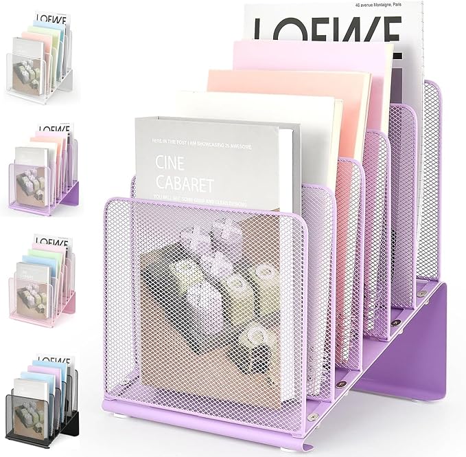 LEKETREE Purple File Organizer for Desk, Desk Organizer with 5-Section Vertical File Rack, File Folder Organizer (Purple)