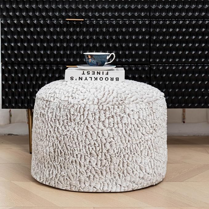 Asuprui Pouf Ottoman Unstuffed Ottoman Foot Rest No Filler Soft Fur Foot Stool 20x20x12 Inches Fuzzy Chair Floor Pouf Chair with Storage for Living Room Bedroom Snow Coffee