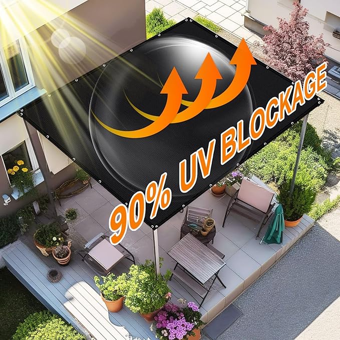 Artpuch 90% Sun Shade Cloth, 4 x 10 FT Pergola Shade Cover Canopy with Grommets, Sun Screen Fabric Tarp for Patio, Outdoor, Garden, Backyard, Black