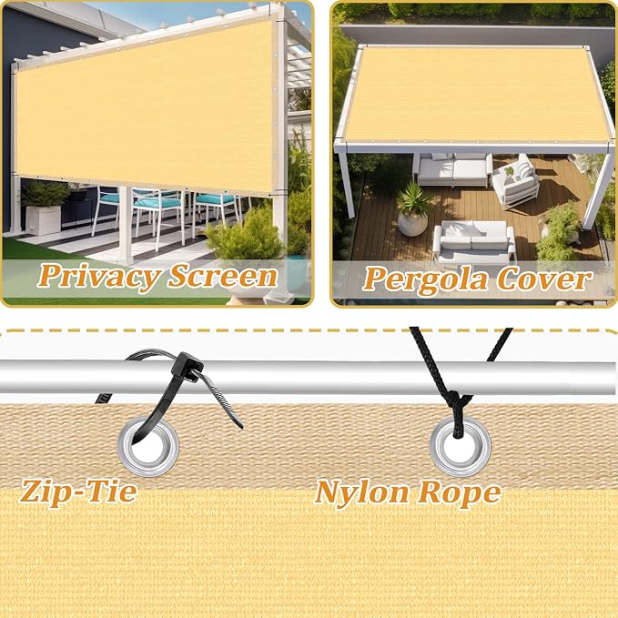 Shade&Beyond Customized Size 8' X 15' Shade Cloth with Grommets, 90% UV Protection UV Protection Mesh Tarp Sun Screens for Patio GN01, Sand