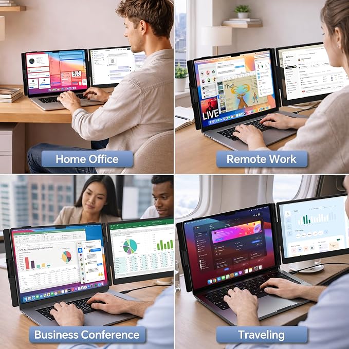 14" Laptop Screen Extender, 1080P FHD Dual Portable Monitor for Laptopwith Speaker, USB-C/HDMI Plug & Play, Extended Screen for Mac/Windows/Chrome, Fit 13-17.3" Laptops