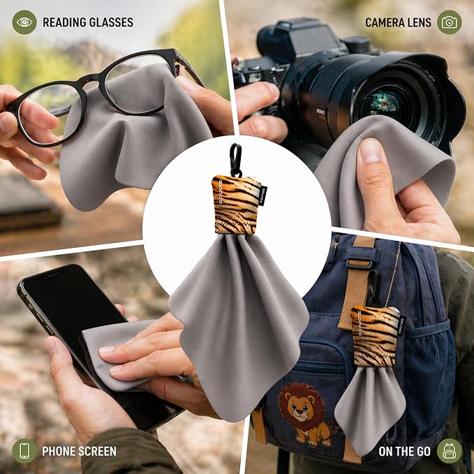 SPUDZ Classic Microfiber Lens Cleaner – Clip-On Pouch, Washable – for Binoculars, Scopes, Glasses, Screens | Classic | Avocado, 6 x 6 Inch (3-Pack)