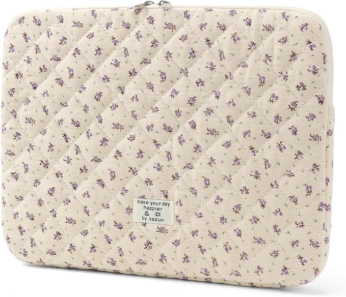 Puffy Laptop Sleeve 13-15.6 Inch Cute Quilted Laptop Protective Case Padded Floral Computer Sleeve for MacBook (A-Purple, 13 Inch)