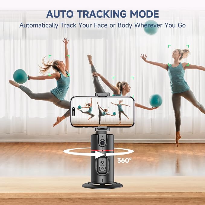 Auto Face Tracking Tripod, No App, Smart Shooting Phone Holder with Remote, 360° Rotation Body Phone Camera Mount with Phone Holder Body Smart Tracking Tripod for Vlog/TIK Tok