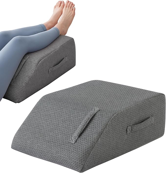 MEGCXIT Leg Pillow Elevation Blood Circulation, Leg Wedge for Elevation for Swelling, Leg Elevating Pillow for After Surgery, Memory Foam Foot Knee Pillow for Back Sleeping 24×22×8 Inch Dark Grey