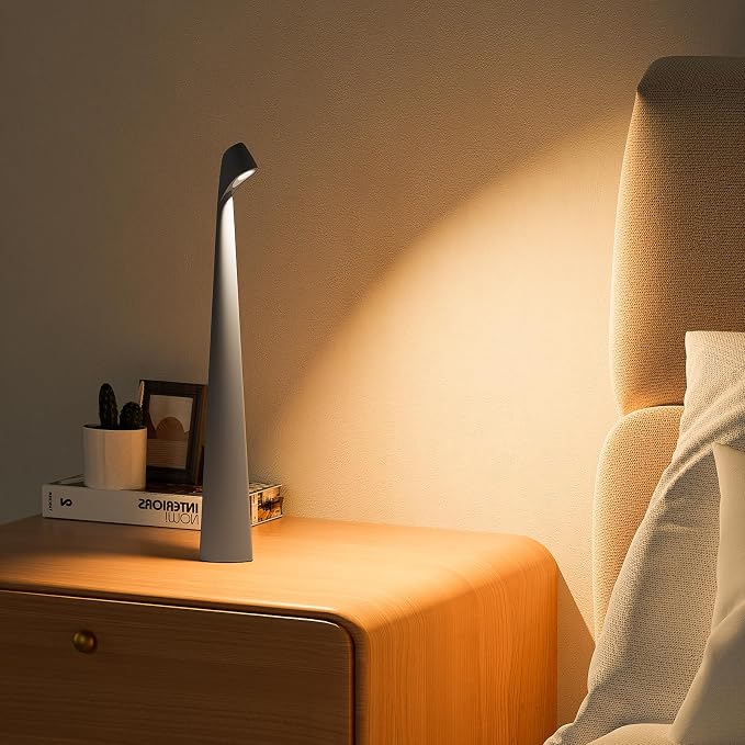 HAPYGI Portable Cordless LED Desk Lamp,Rechargeable Wireless Table Lamp, 3-Level Brightness, Patio Table Lamp, Bedside Night Light, Dining Room Ambient Light, Reading Light (Grey)