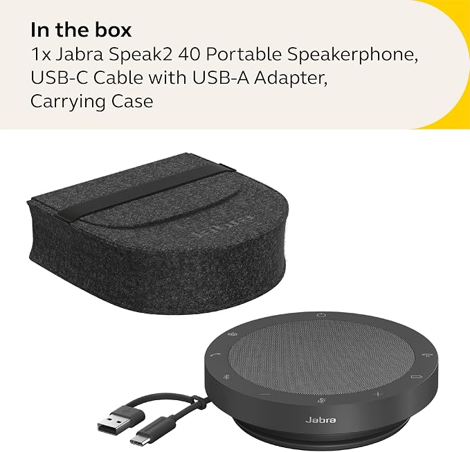 Jabra Speak2 40 Portable Speakerphone - 4 Noise-Cancelling Mics, 50mm Full Range Speakers with Wideband Audio for Clear Sound, USB-A/USB-C Connections - Certified Microsoft Teams Speaker - Dark Grey