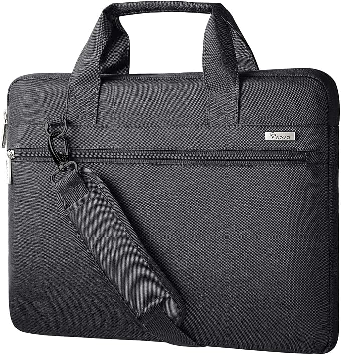 Voova Laptop Bag 17 17.3 Inch, 360° Protective Laptop Case Sleeve with Shoulder Strap Compatible with 17-18 Inch Lenovo Asus Acer Dell Hp, Waterproof Computer Bag Slim Briefcase for Men Women, Black
