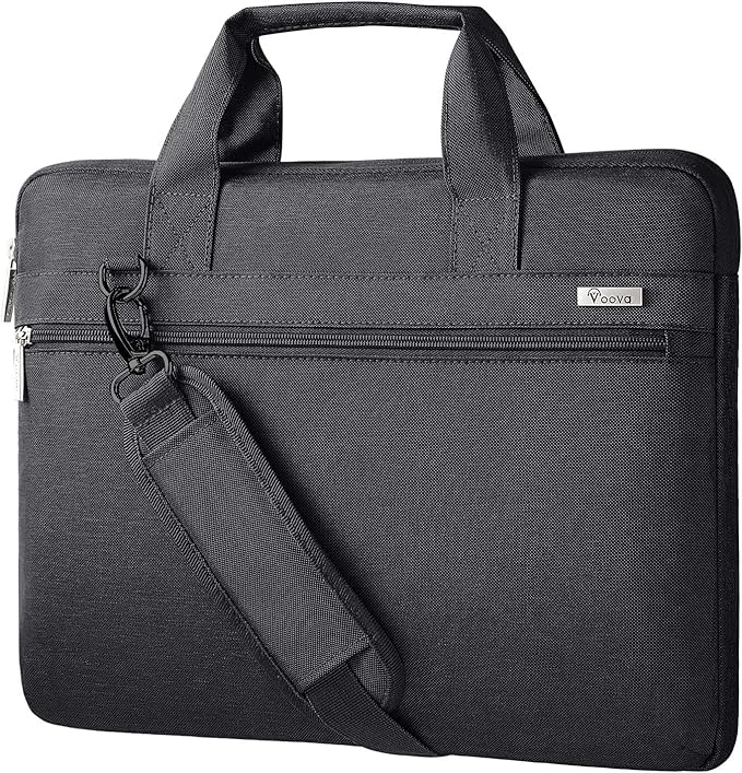Voova Laptop Bag 13-14 Inch, 360° Protective Laptop Case Sleeve with Shoulder Strap Compatible with Macbook Air 13, MacBook Pro 13/14, Waterproof Computer Bag Slim Briefcase for Men Women, Black