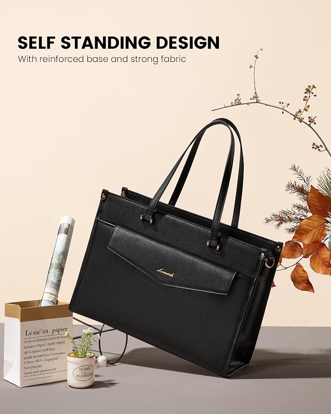 LOVEVOOK Laptop Bag for Women, 17.3'' Laptop Tote Purse 2-in-1 Professional Work Bag Business Briefcase with Clutch Purse, Waterproof Leather Computer Handbag for Teacher Office Travel
