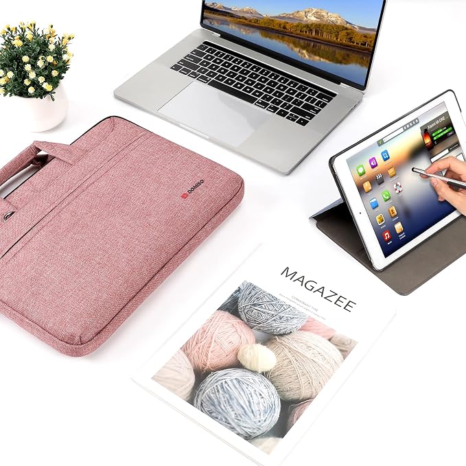 DOMISO 14 inch Laptop Messenger Shoulder Bag Tote Bag for Women for Men,Business Travel Work Computer Bag Chromebook Case Briefcase,Compatible with 15 inch MacBook Air/Pro,14 inch HP Dell ASUS,Pink
