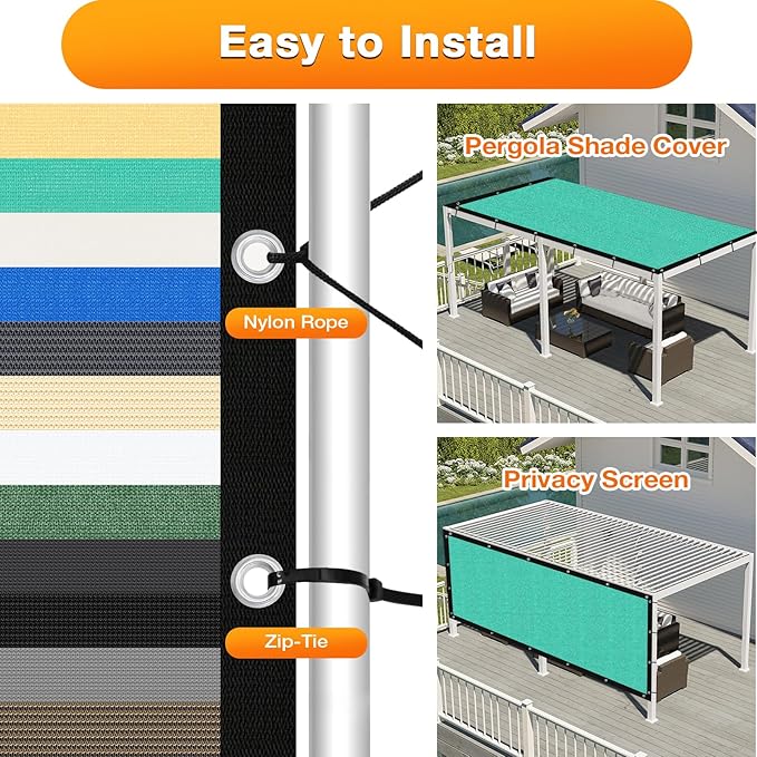 Artpuch Outdoor Pergola Shade Cover 12' X 24' Sun Shade Cloth with Grommets, 90% UV Protection Canopy Patio Privacy Screen (Customized Available) GN107, Turquoise