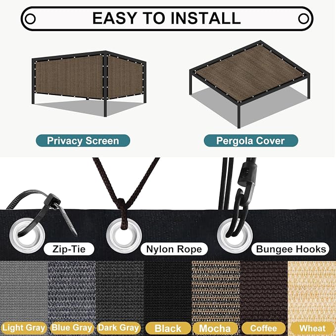 Shade&Beyond 90% Sun Shade Cloth with Grommets, 3' X 12' Pergola Shade Cover Canopy, Mesh Tarp Sun Screens for Patio, Outdoor, Garden, Backyard, Mocha