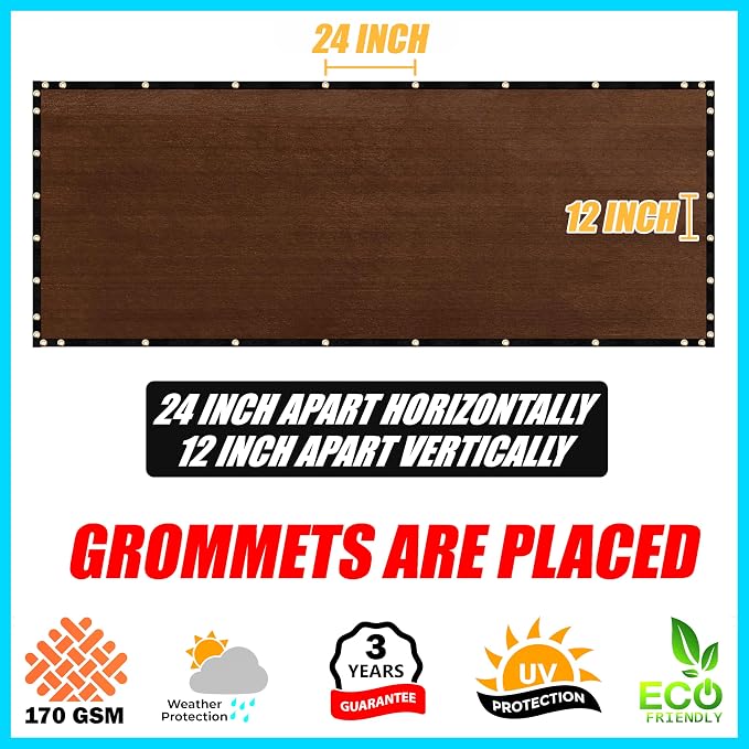 ShadeMart 6' x 51' Fence Privacy Screen Brown Heavy Duty 170 GSM Fencing Mesh Shade Net with Grommets & Zip Ties, 90% Blockage Fence Screen for Balcony Yard Outdoor Garden Pool (We Customize Size)