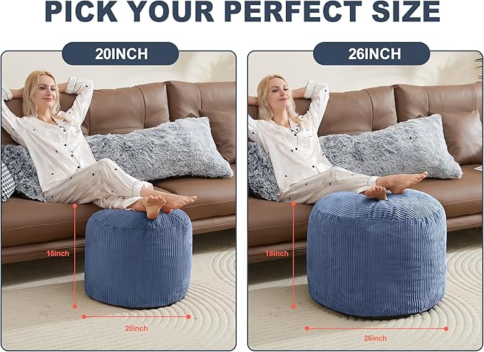 WSOFRLAC Pouf Ottoman Foot Stools Ottoman with Foam Small Corduroy Ottomans for Living Room Ottomans Pouf 20x15 Floor Poufs Foot Rest for Office Chair Blue Foot Stool Small