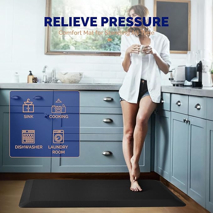 FEATOL Anti Fatigue Mat for Standing, 9/10 Extra Thick Ergonomic Standing Desk Mat, Comfort Memory Foam Standing Mat at Home,Office All Day (24" x 70", Black, 1PC)