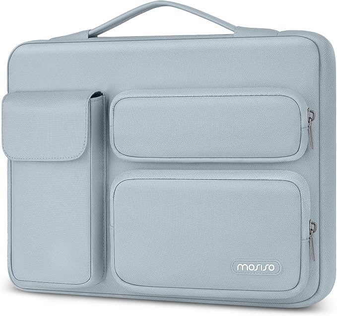 MOSISO 360 Protective Laptop Case 16 inch,15-15.6 inch Laptop Sleeve Compatible with MacBook Pro 16 M5 M4 M3 M2 M1,HP Acer Dell Lenovo ASUS,Side Open Bag with 2 Raised&1 Flapover Pockets, Baby Blue