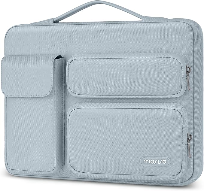MOSISO 360 Protective Laptop Case 13.3 inch, 13-13.3 inch Laptop Sleeve Compatible with MacBook Air/Pro 13 / Pro 14, HP Dell ASUS Lenovo, Side Open Bag with 2 Raised&1 Flapover Pockets, Baby Blue