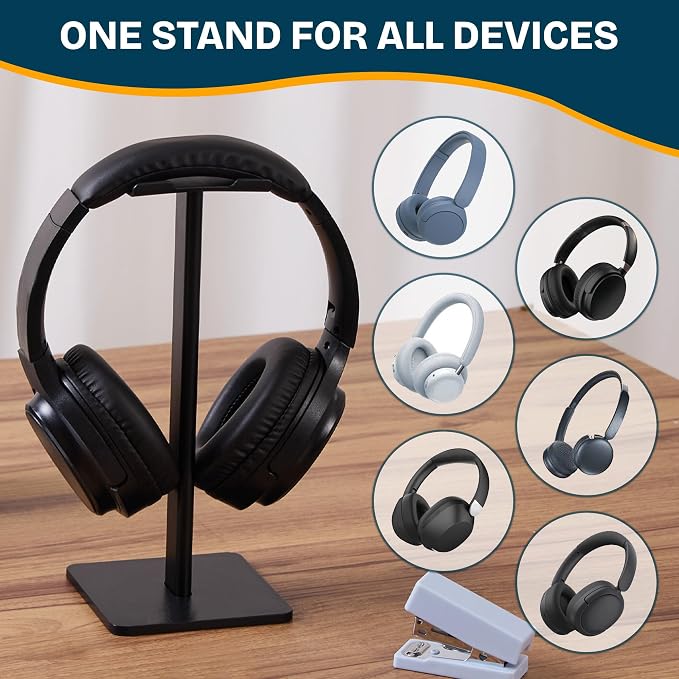 Headphone Stand for Desk - U Shaped Universal Headset Holder with Flexible Headrest, Sturdy Gaming Headphone Holder for Desk, Anti-Slip Base Headset Stand, Compatible with Most Headphones (Black)