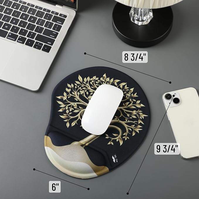 Mr. Pen- Ergonomic Mouse Pad with Wrist Rest, Golden Tree Design, Breathable Fabric with Memory Foam Cushion, Non-Slip Rubber Base, Gel Mouse Pad with Wrist Support