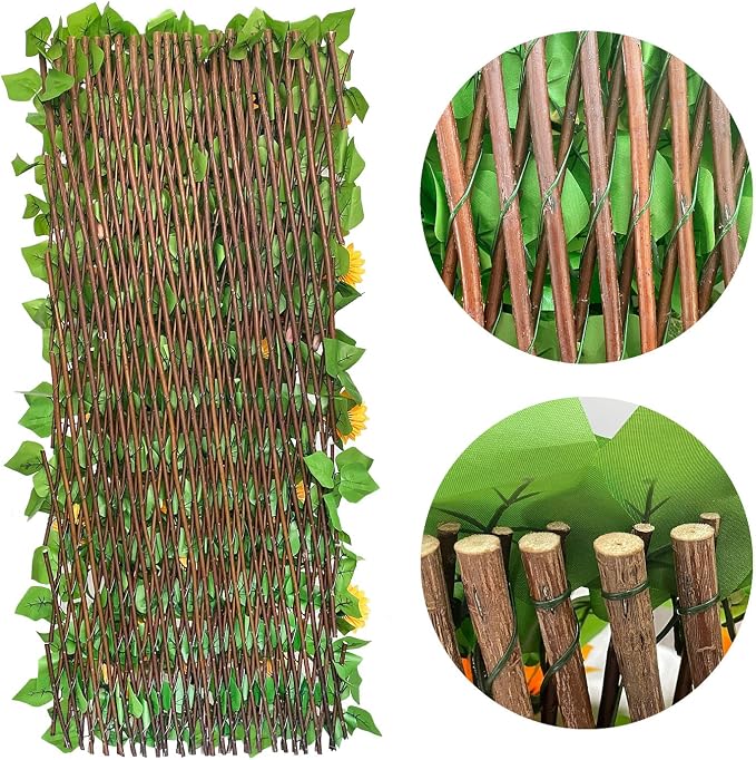 GLANT Expandable Fence Privacy Screen for Balcony Patio Outdoor,Decorative Faux Ivy Fencing Panel,Artificial Hedges (Single Sided Leaves) (2, Sunflowers)