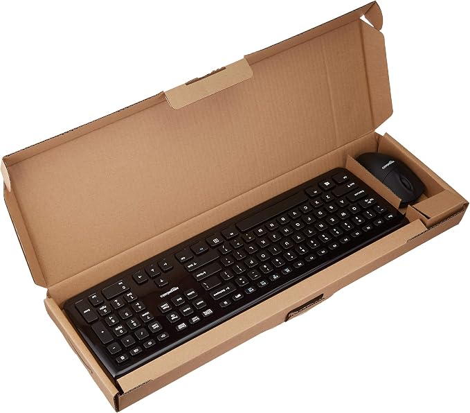 Amazon Basics Wired USB Keyboard and Mouse Combo, Full-Sized Keyboard with QWERTY Layout, Optical Tracking Mouse, Black