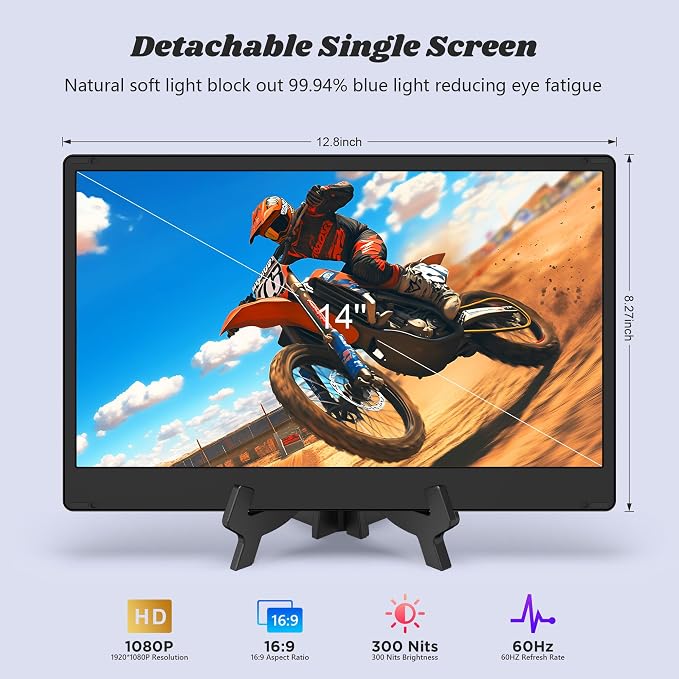 Laptop Screen Extender, 14 Inch Portable Monitor FHD 1080P, 360° Rotatable with Metal Stand, Plug & Play via USB-C/HDMI, for Windows/Mac/Android/PS5
