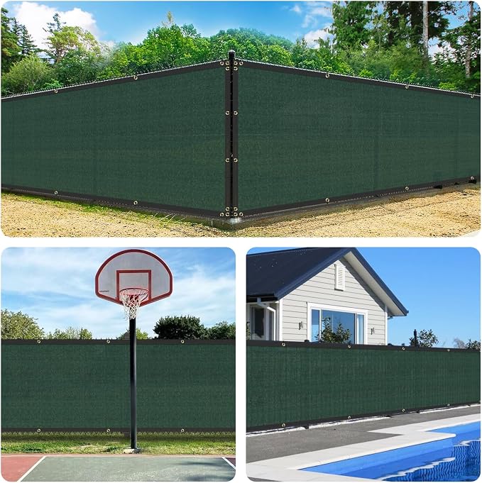 Bynbbur 6' x 150' Privacy Fence Screen Green Net Fencing 90% Blockage Windscreen Mesh Shade Cover with Copper Grommet for Patio Backyard Garden Deck Pool, Zip Ties Included