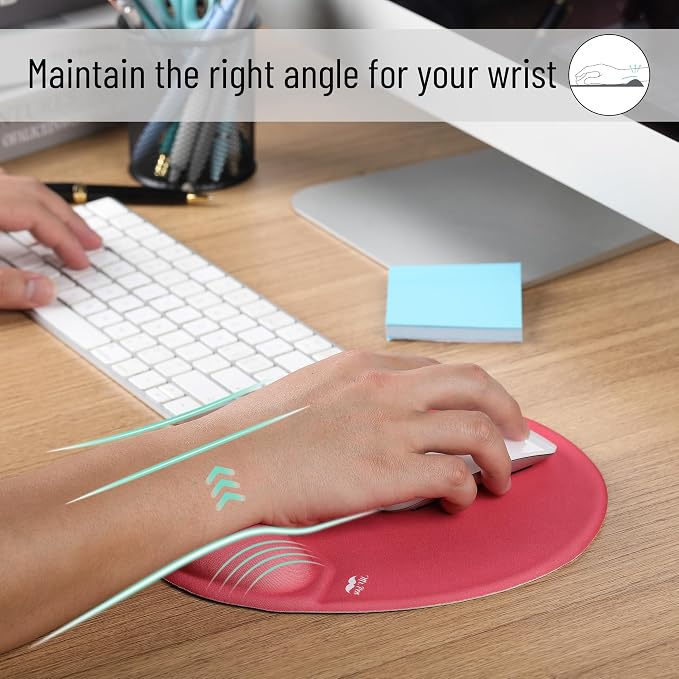 Mr. Pen- Ergonomic Mouse Pad with Wrist Rest, Red Breathable Fabric with Memory Foam Cushion, Non-Slip Rubber Base, Gel Mouse Pad with Wrist Support