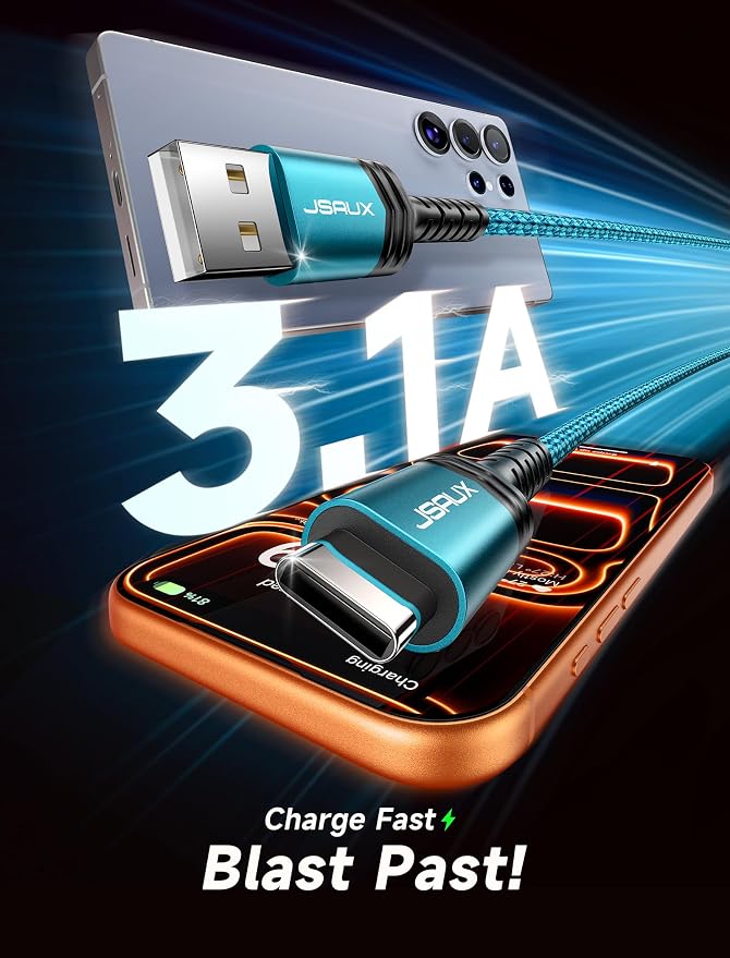JSAUX USB C Cable [2-Pack 3.3ft], USB A to USB Cord Fast Charging for iPhone 17 Air, iPhone 17, iPhone 17 Pro, iPhone 17 Pro Max, iPhone 16/iPhone 15 Series, Samsung S20 S10, Note 20 10,Car Play-Green