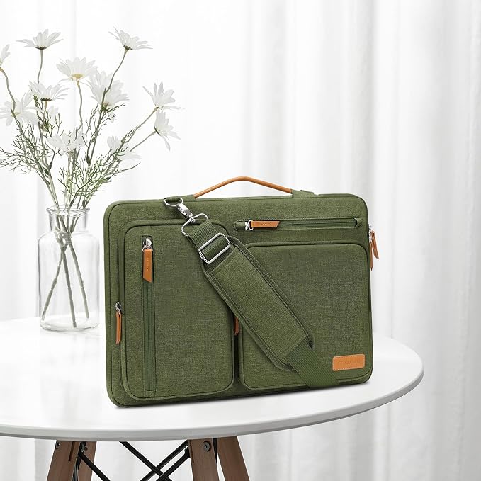 MOSISO 360 Protective Laptop Shoulder Bag,15 inch Computer Bag Compatible with MacBook Air 15 inch M5 M4 M3 M2/Pro 15, Dell XPS Plus,Side Open Messenger Bag with 4 Zipper Pockets&Handle, Olive Green