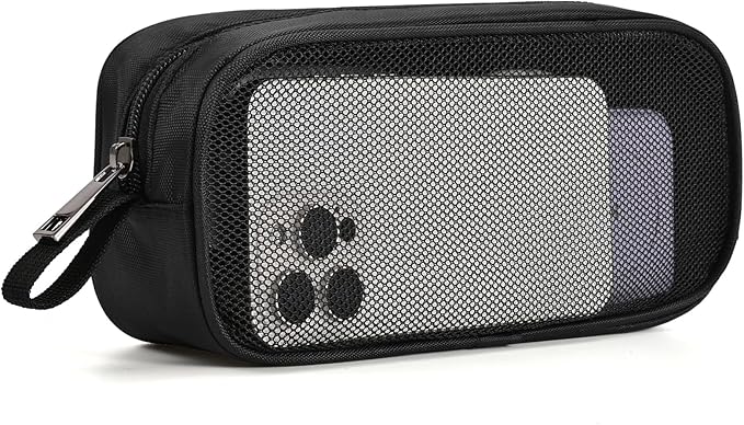 Breathable Mesh Nylon Travel Organizer - Portable Cable pouch & Tool Case for Laptop Charger, Mouse, Power Bank, USB Cords, Adapters, Small Tools. Compact & Lightweight. Black