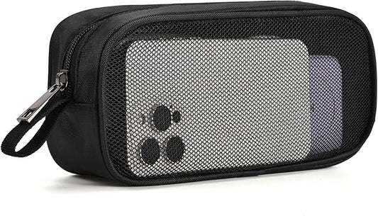 Breathable Mesh Nylon Travel Organizer - Portable Cable pouch & Tool Case for Laptop Charger, Mouse, Power Bank, USB Cords, Adapters, Small Tools. Compact & Lightweight. Black