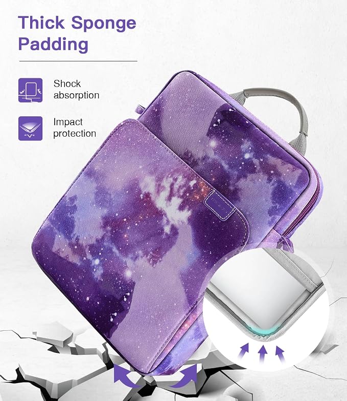MoKo 15 Inch Laptop Sleeve Bag Fits New Mac Air 15" M5 2026, Mac Pro 14" M5/M5 Pro/M5 Max 2026, Galaxy Tab S9 Utra 14.6" 2023, Handle Carrying Case with Shoulder Strap, Purple Starry Sky