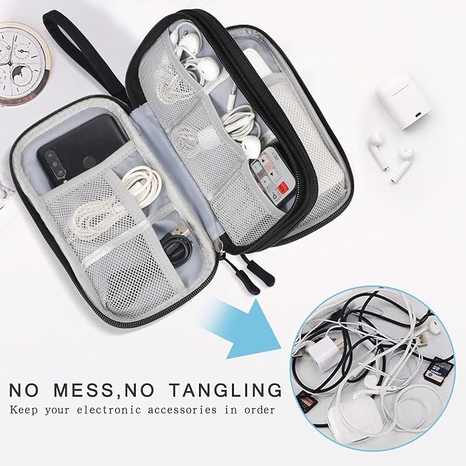 Skycase Electronic Organizer Travel Case - Waterproof Travel Cord Pouches for Organization, Cable Organizer, All-in-One Double Layers Storage Bag for Accessories, Charger, Cable, Black - Medium
