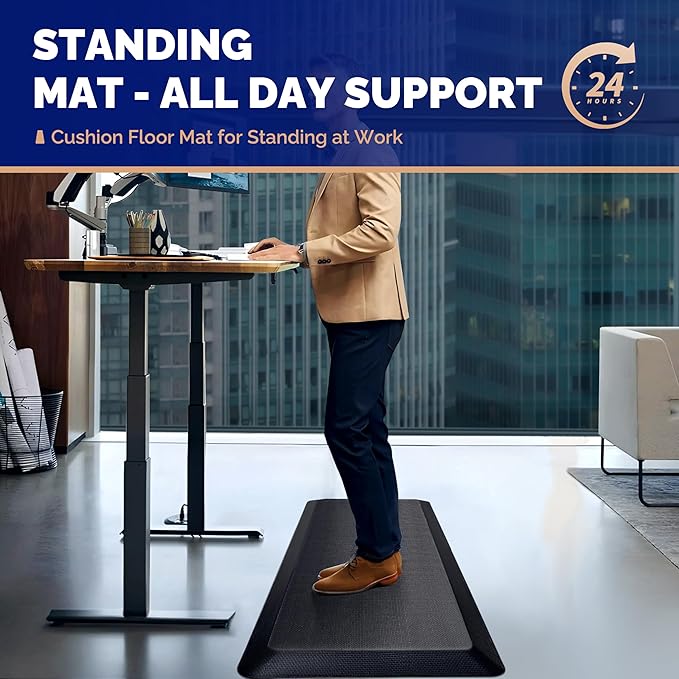 FEATOL Anti Fatigue Mat for Standing, 9/10 Extra Thick Ergonomic Standing Desk Mat, Comfort Memory Foam Standing Mat at Home,Office All Day (20" x 32", Black, 2PC)